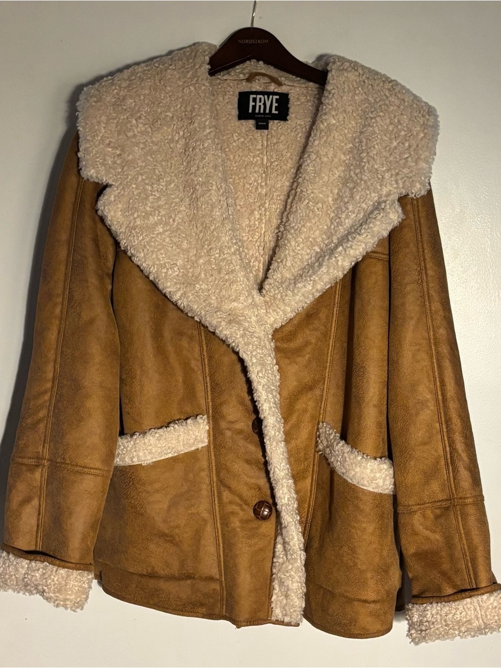 Frye Tan Faux Shearling-Trim Teddy Jacket